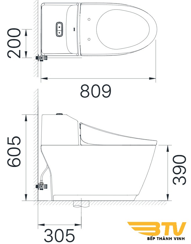 Bản vẽ bồn cầu nắp rửa cơ AC-1032/CW-S32VN INAX