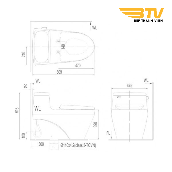 Bản vẽ bệt inax 1135 nắp điện tử CW-KB22