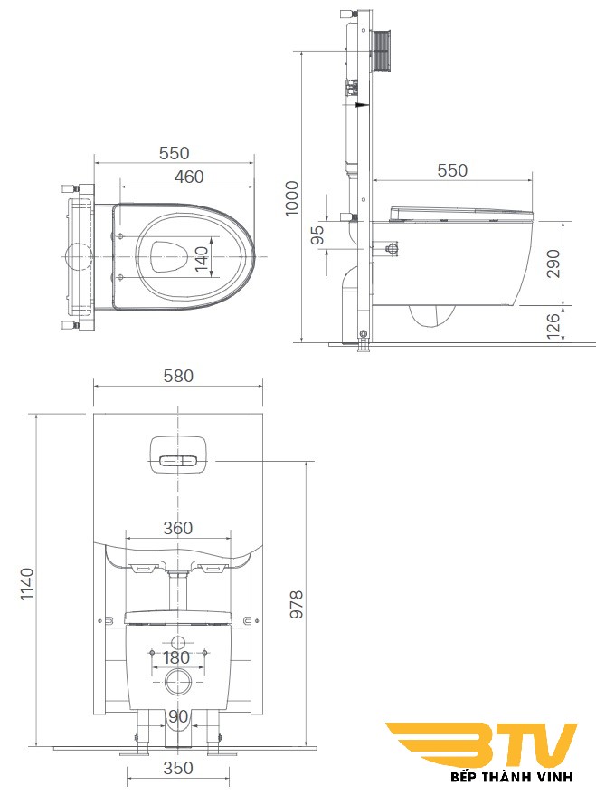 Bản vẽ bệt inax 952 nắp điện tử CW-H18