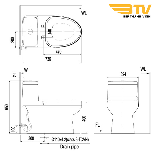 Bản vẽ bệt inax 939 nắp điện tử CW-KA22